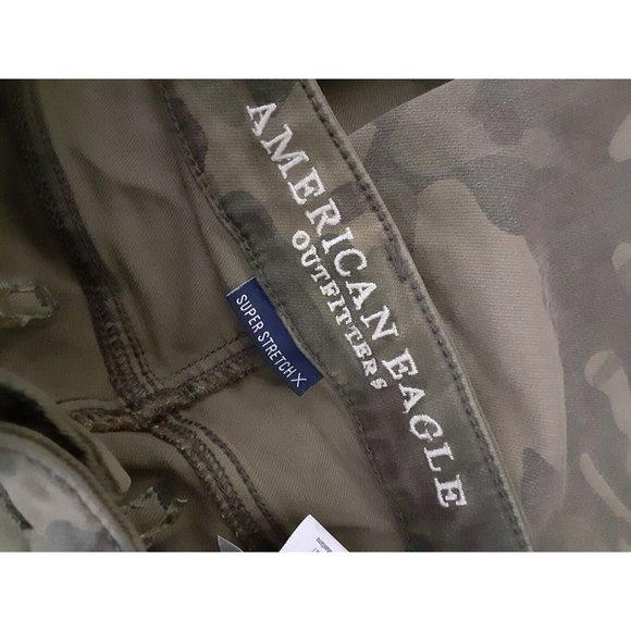 American Eagle Women's Green Camo Distressed Jegging Skinny Jeans Stretch 2 - Picture 7 of 8